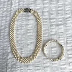 パールチョーカー　淡水パールブレスレット　セット