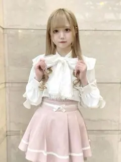Ank Rouge アンクルージュ ラッフルスリーブリボンタイブラウス ホワイト