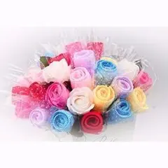 バラ型 ミニタオル プチギフト 個別 包装 (お得用 ミックスカラー 50本)☆