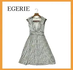 EGERIE フラワープリント Aライン ワンピース プリーツ ノースリーブ