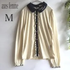 axes femme アクシーズファーム 刺繍襟 フリル 長袖ブラウス M