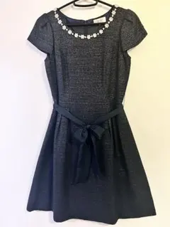 ネイビー フラワーモチーフ ドレス