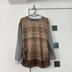 美品　ブラウンとグレーの長袖チュニック　チュニック　長袖トップス　秋冬長袖　長袖