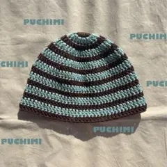 クラッシャーハット　クロシェハット　ニット　バゲハ　ビーニー　　ボーダー