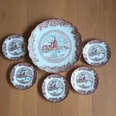 【未使用】風景画陶器皿6枚セット