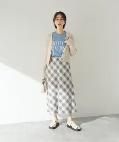 春夏物★美品★スピック&スパン ブロックロングフレアスカート 定価24,200円のサムネイル