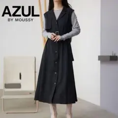 AZUL BY MOUSSY リネンライクジレワンピース S ブラック