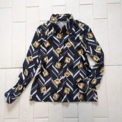 70s archive 総柄シャツ 薄手 スリム 昭和レトロ モード キレイめ