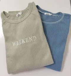 リブ編み長袖カットソー 刺繍150 2枚セット