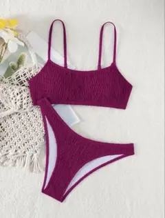 パープルリブ編みビキニ セパレート水着