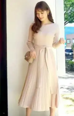 MERCURYDUO ベージュ シンプルニット ワンピース