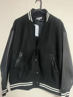 スタジャン メンズ M ブラック レザー袖 タグ付き ストリート 韓国系