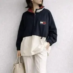 トミーヒルフィガー［M］90s◎古着◎トミー配色◎ハーフジップナイロンジャケット