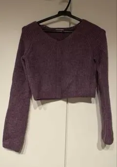Rin 様専用　　GU パープル Vネック クロップドニット 長袖