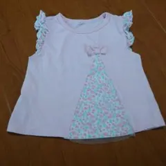 フリル袖 花柄 リボン付き Tシャツ 90