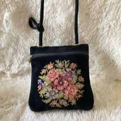 FEILER フラワー刺繍 ショルダーバッグ 黒