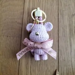ベアキーホルダー ピンク リボン付き