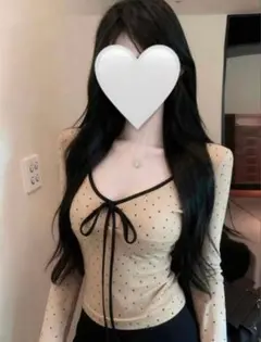 韓国風 レースアップドット柄 Tシャツ SHEIN