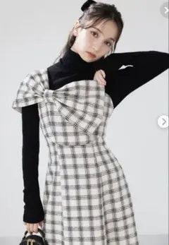 ダズリン　チェック柄リボン付きワンピース S