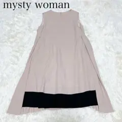 ミスティウーマン　バイカラー　Aラインワンピース　ノースリーブ　ベージュ　F