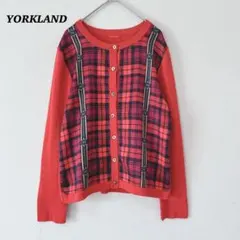 良品✨ YORKLAND ヨークランド　レッド　チェック　カーディガン　レトロのサムネイル