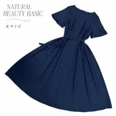 NATURAL BEAUTY BASIC 半袖ワンピース ネイビー Sのサムネイル