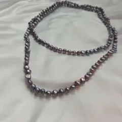 淡水パール　バロックパール ロングネックレス グレー系