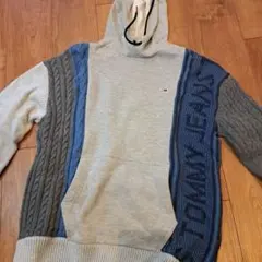 TOMMY JEANS ニットパーカー Sサイズ グレー/ブルー　パーカー