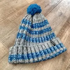 patagonia ニット帽 ボンボン付き グレー×ブルー ストライプ