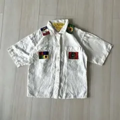 希少 90s KO and CO フランス製 アート柄シャツ 半袖 M相当