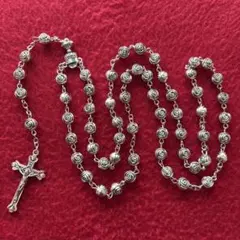 【今だけ価格】ロザリオ型 ネックレス アンティーク調 シルバー ローズ