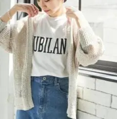 URBAN RESEARCH 透かし柄ガウンカーディガン アイボリーのサムネイル
