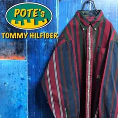 【トミーヒルフィガー】オールド刺繍ロゴクレイジーパターンマルチストライプシャツ