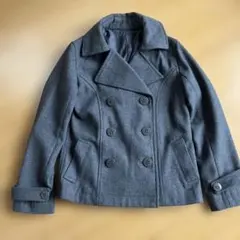 ウール混ダークグレーピーコート M