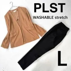 良品・洗えるストレッチ・L✨プラステ ノーカラー パンツ スーツ セットアップ