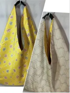 新品シルク紬×新品丹後ちりめん小紋柄三角バッグリバーシブルハンドメイド584