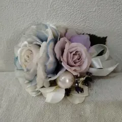 コサージュ 造花 青とピンクの花とパール(難あり)