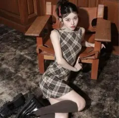 Darich チェックジャガードノースリニットミニワンピース F-Lサイズ