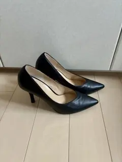 銀座かねまつブラックポインテッドトゥハイヒール黒24