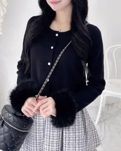 INGNI 袖口エコファーニットカーディガン 黒