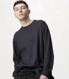 ソフトニットフリースクルーネックT　ダークグレー