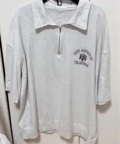 GU グレー ジップアップ 五分袖ポロシャツ