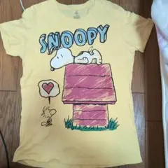 ピーナッツスヌーピー 半袖Tシャツ 小さ目XL イエローハートおうち