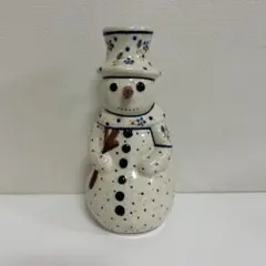 ポーリッシュポタリー　スノーマン　雪だるま　キャンドルホルダー　置物