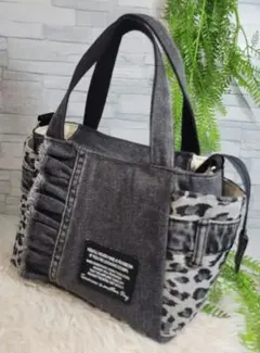 [デニムリメイク]　サイドポケット付きトートバッグ(小)　№238