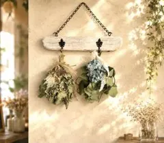 2点セット❤️秋色紫陽花とドライオレンジのスワッグ ♡壁掛けハンドメイドインテリアのサムネイル