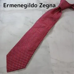 【美品】エルメネジルドゼニア 　ネクタイ　赤　幾何学模様柄　絹【n2274】
