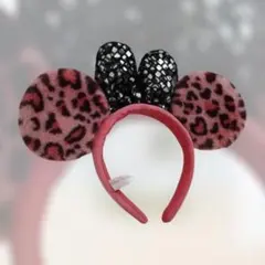 8800. 【美品】ミニーちゃん ハートヒョウ柄 カチューシャ