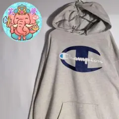 チャンピオンパーカー デカロゴ グレー オーバーサイズ 古着