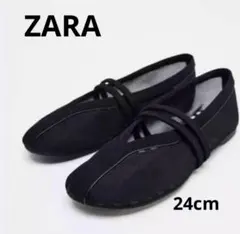 ZARA ダブルストラップメッシュバレリーナシューズ　ブラック　37のサムネイル